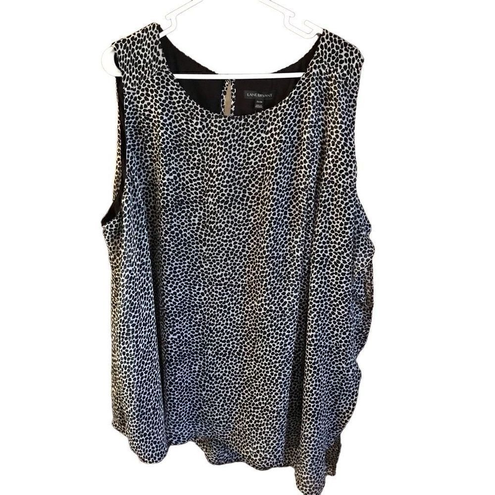 Lane Bryant top sleeveless plus size 26/28 black spotted lined one side open